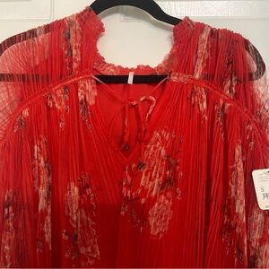 Free People Red Floral Blouse